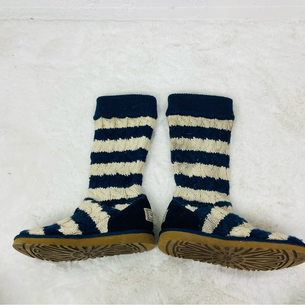 UGG Navy & cream Striped Knit Boots cable-knit upper and a shearling-lined base - Picture 6 of 14
